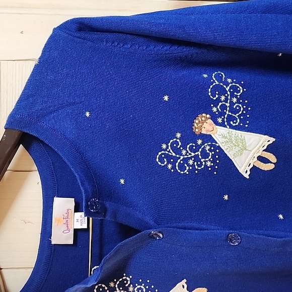 Quacker Factory Royal Blue Embellished Angels Knit Cardigan Cardigan Size Med - Picture 5 of 7